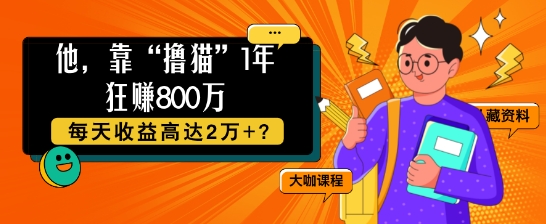 他，靠“撸猫”1年狂赚800个，每天收益高达2个+?-小何资源库