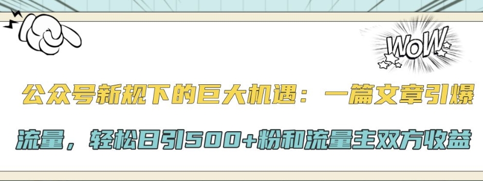 公众号新规下的巨大机遇：一篇文章引爆流量，轻松日引500+粉和流量主双方收益-小何资源库