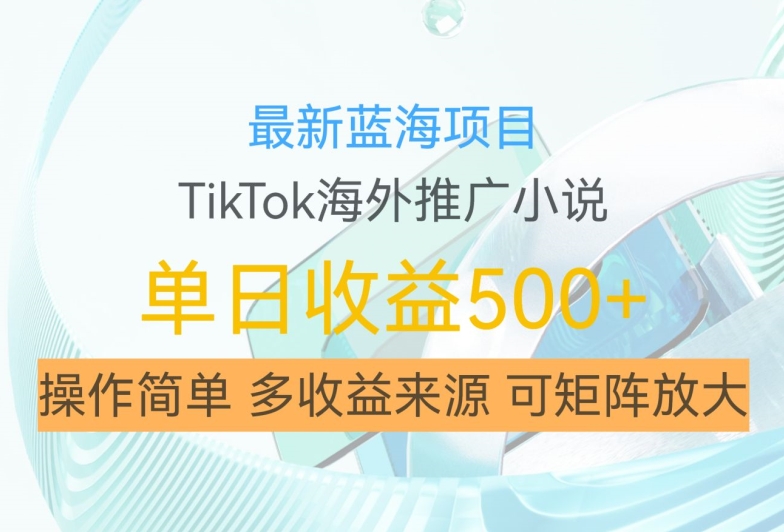 最新蓝海项目，利用tiktok海外推广小说赚钱佣金，简单易学，日入500+，可矩阵放大【揭秘】-小何资源库