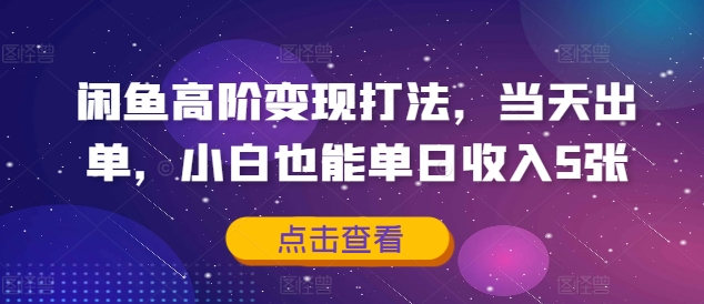 闲鱼高阶变现打法，当天出单，小白也能单日收入5张-小何资源库