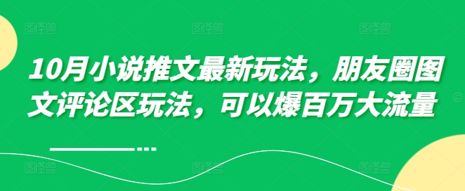 10月小说推文最新玩法，朋友圈图文评论区玩法，可以爆百万大流量-小何资源库