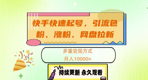 快手快速起号，引流s粉、涨粉、网盘拉新多重变现方式，月入1w【揭秘】-小何资源库