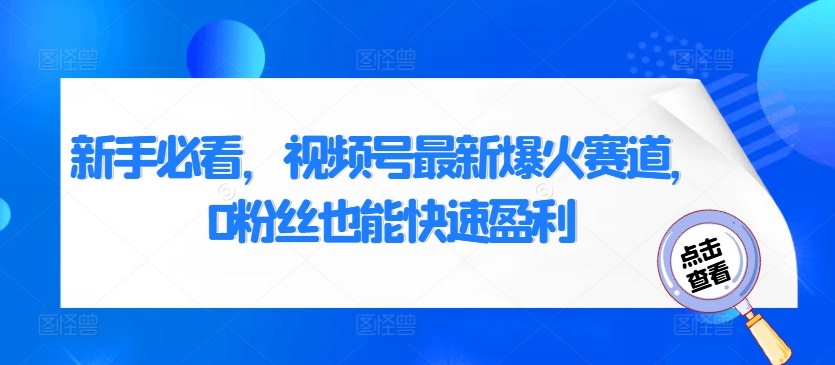 新手必看，视频号最新爆火赛道，0粉丝也能快速盈利-小何资源库