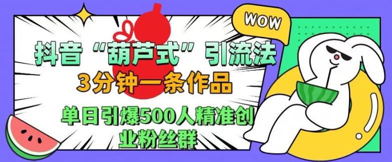 抖音葫芦式引流法，三分钟一条作品，单日引爆抖音500人精准创业粉丝群【揭秘】-小何资源库