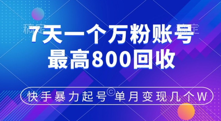 快手暴力起号，7天涨万粉，小白当天起号，多种变现方式，单月变现几个-小何资源库