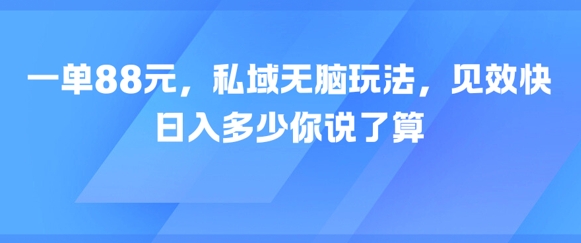 一单88元，私域无脑玩法，见效快，日入多少你说了算-小何资源库