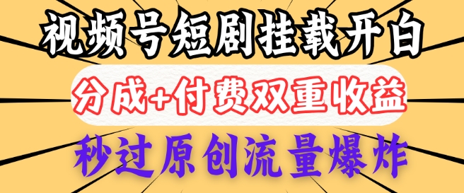 2025视频号短剧内测挂载开白权限，分成+付费双重收益，秒过原创流量爆炸，小白有手就会-小何资源库