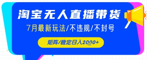淘宝无人直播带货，7月最新玩法，稳定日入1k+不封号不违规-小何资源库