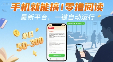 手机就能搞！零撸阅读挂G，最新平台，一键自动运行，随时随地挣，单日50-3张+【揭秘】-小何资源库