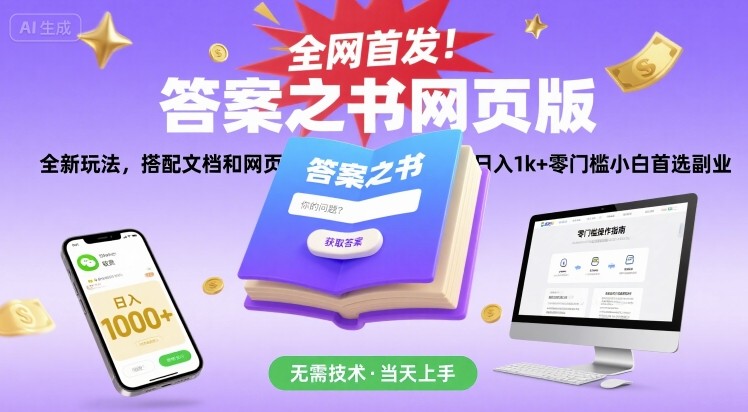 全网首发！答案之书网页版，全新玩法，搭配文档和网页，日入1k+零门槛小白首选副业【揭秘】-小何资源库