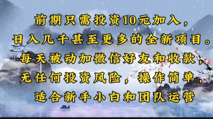 （14047期）前期只需投资10元加入，日入几千甚至更多的全新项目。每天被动加微信好…-小何资源库