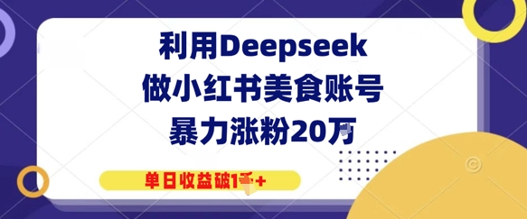 利用Deepseek做小红书美食账号，暴力涨粉20W，单日收益破1K+-小何资源库