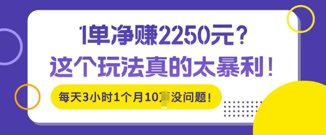 1单净入2250?这个玩法真的太暴利，每天3小时1个月10个没问题!-小何资源库
