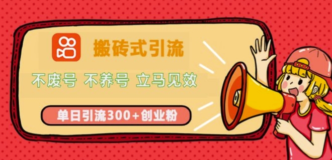 快手搬砖式引流，不废号，不养号，立马见效，单日引流300+精准创业粉-小何资源库