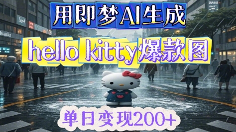 用即梦AI生成Hello Kitty爆款图，单日变现2张-小何资源库