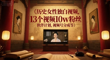 历史女性独白视频，13个视频10w粉丝，伙伴计划，视频号分成等-小何资源库