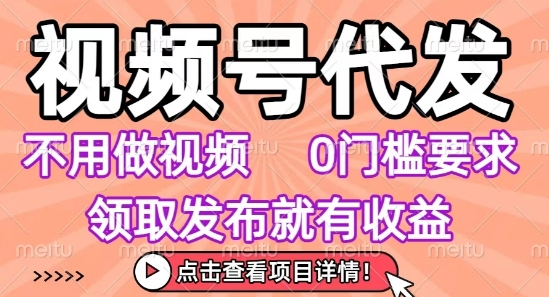视频号代发，不用剪辑不用做视频，0门槛要求，领取发布就有收益，任务没有无上限，小白轻松上手【揭秘】-小何资源库