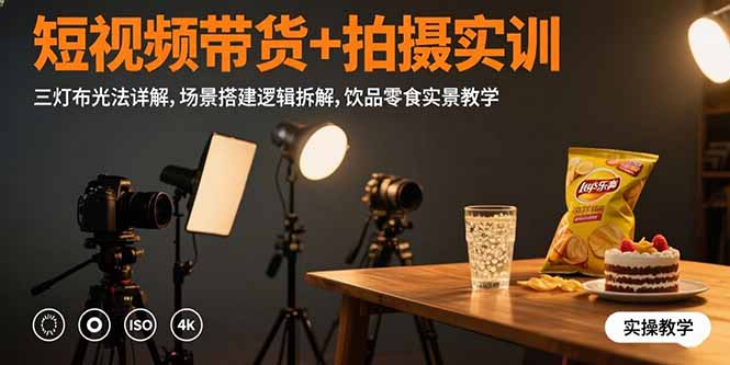 （15540期）短视频带货+拍摄实训：三灯布光法详解,场景搭建逻辑拆解,饮品零食实景教学-小何资源库