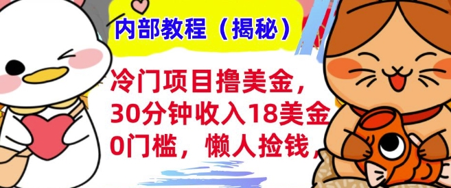 冷门项目撸美刀，30分钟收入18美刀，0门槛，懒人捡钱，无脑操作-小何资源库
