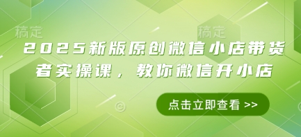 2025新版原创微信小店带货者实操课，教你微信开小店-小何资源库