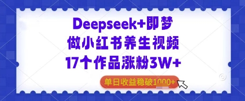 Deepseek+即梦做小红书养生视频17个作品涨粉3W+单日收益几张-小何资源库