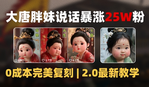 AI大唐胖贵妃说话2.0，40条视频暴涨40w粉，附独家变现攻略-小何资源库