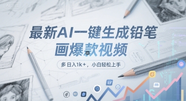 最新AI一键生成铅笔画爆款视频，多平台分发，日 入1k+，小白轻松上手【揭秘】-小何资源库