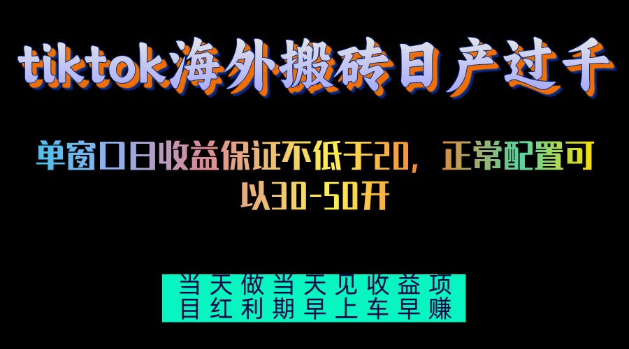 （13079期）tiktok海外搬砖项目单机日产过千当天做当天见收益-小何资源库