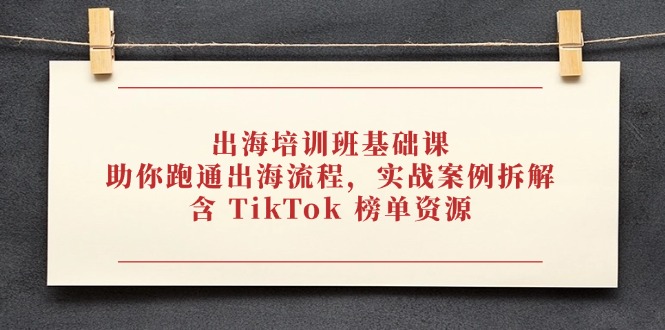 （14555期）出海培训班基础课，助你跑通出海流程，实战案例拆解，含 TikTok 榜单资源-小何资源库
