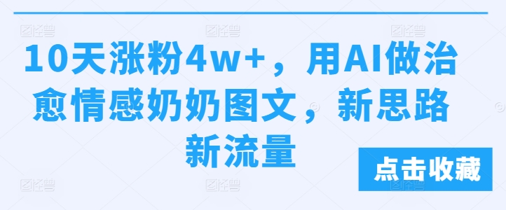 10天涨粉4w+，用AI做治愈情感奶奶图文，新思路新流量-小何资源库