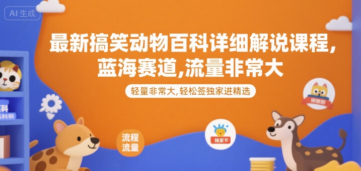 最新搞笑动物百科详细解说课程，蓝海赛道，流量非常大，轻松签独家进精选-小何资源库