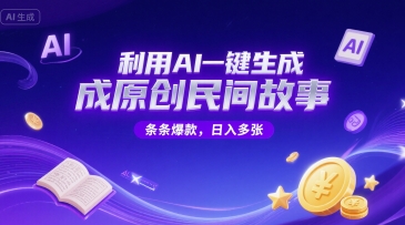 利用AI一键生成原创民间故事，无限制生成，条条爆款，日入多张-小何资源库