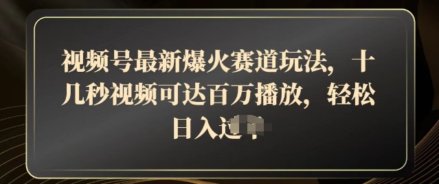视频号最新爆火赛道玩法，十几秒视频可达百万播放，结合带货轻松，日入几张-小何资源库