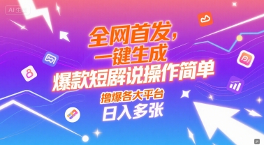 全网首发，一键生成爆款短剧解说操作简单，撸爆各大平台，日入多张-小何资源库