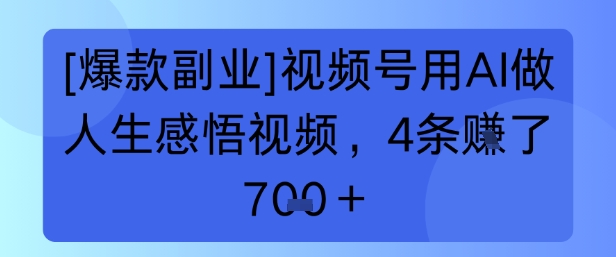 【爆款副业】视频号用 AI 做人生感悟视频，4 条挣了 7张+-小何资源库