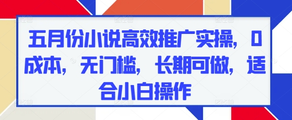 五月份小说高效推广实操，0成本，无门槛，长期可做，适合小白操作-小何资源库