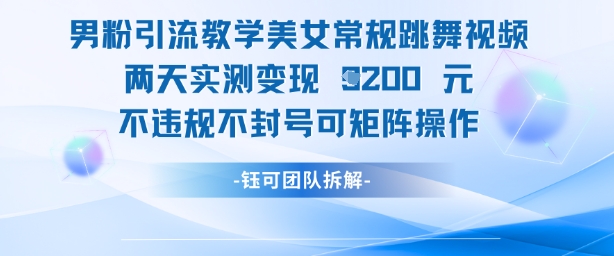男粉引流教学美女常规跳舞视频两天实测变现1k+，不违规不封号可矩阵操作-小何资源库