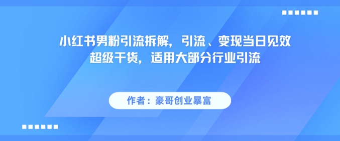 小红书男粉引流拆解，引流、变现当日见效超级干货，适用大部分行业引流-小何资源库