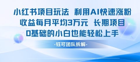 适合小白操作的小红书新项目，利用AI快速涨粉，收益每月平均1W+-小何资源库