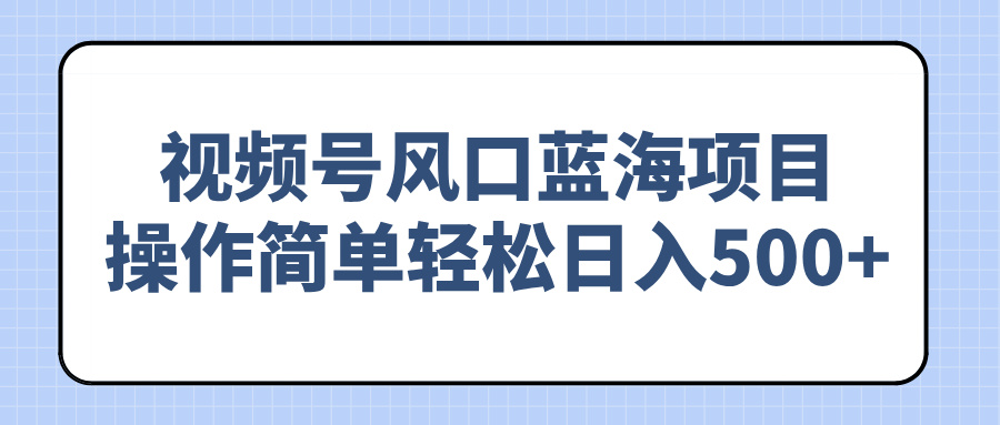 （14276期）视频号风口蓝海项目，操作简单轻松日入500+-小何资源库