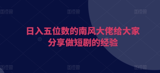 日入五位数的南风大佬给大家分享做短剧的经验-小何资源库