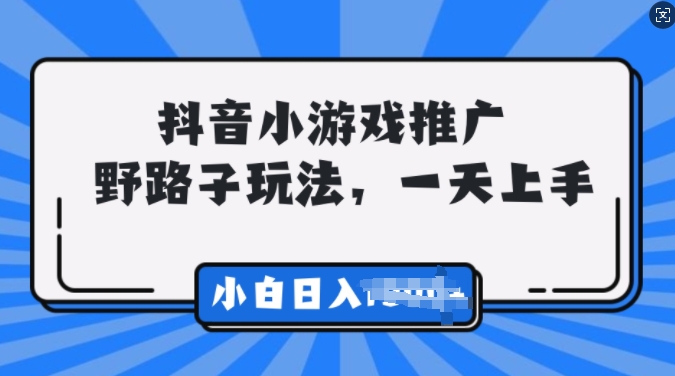 抖音小游戏推广，0门槛，小白轻松三位数-小何资源库