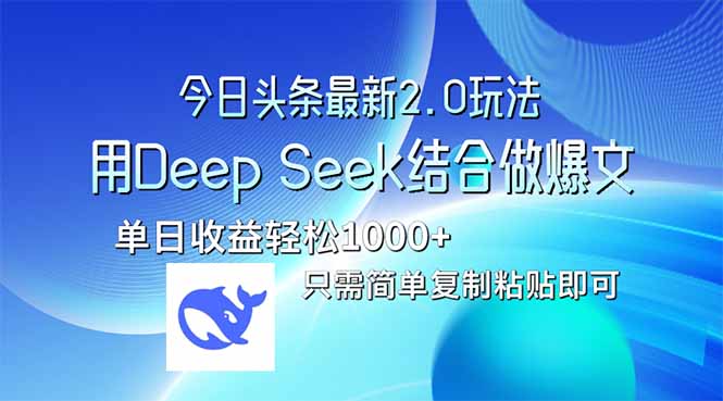 （14117期）今日头条最新2.0版本，用Deep Seek结合今日头条做爆文，单日收益轻松10…-小何资源库