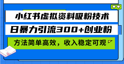 （13345期）小红书虚拟资料吸粉技术，日暴力引流300+创业粉，方法简单高效，收入稳…-小何资源库