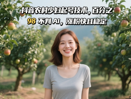 抖音农村少妇起号技术，百分之98不判AI，涨粉快且稳定-小何资源库
