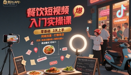 餐饮短视频入门实操课，引爆同城流量，打爆单店-小何资源库