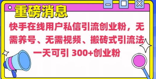快手最新引流创业粉方法，无需养号、无需视频、搬砖式引流法【揭秘】-小何资源库