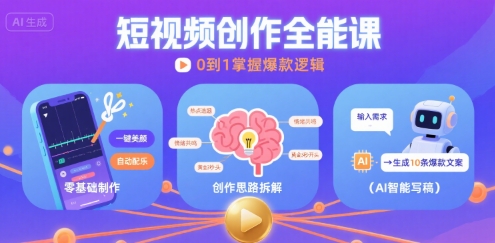 短视频创作课，短视频制作、创作思路、Ai写爆款文案-小何资源库