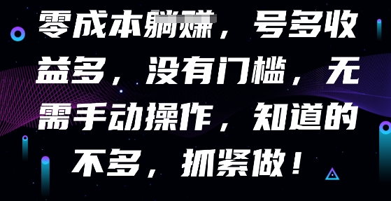 零成本全自动，号多收益多，没有门槛，无需手动-小何资源库
