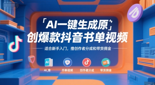 AI一键生成原创爆款抖音书单视频，适合新手入门，撸创作者分成和带货佣金【揭秘】-小何资源库